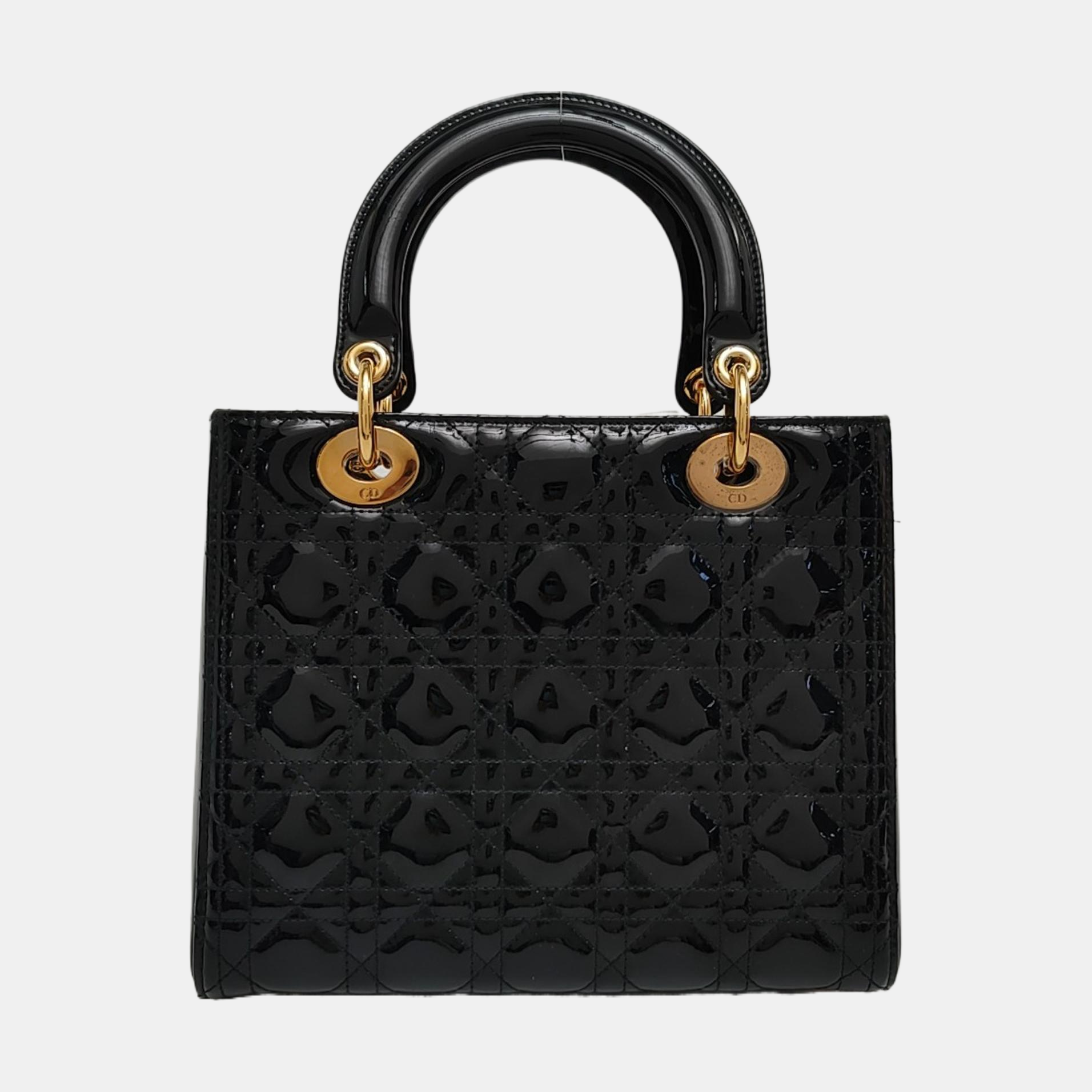 Lady Dior Medium Cannage Patent Leather Black