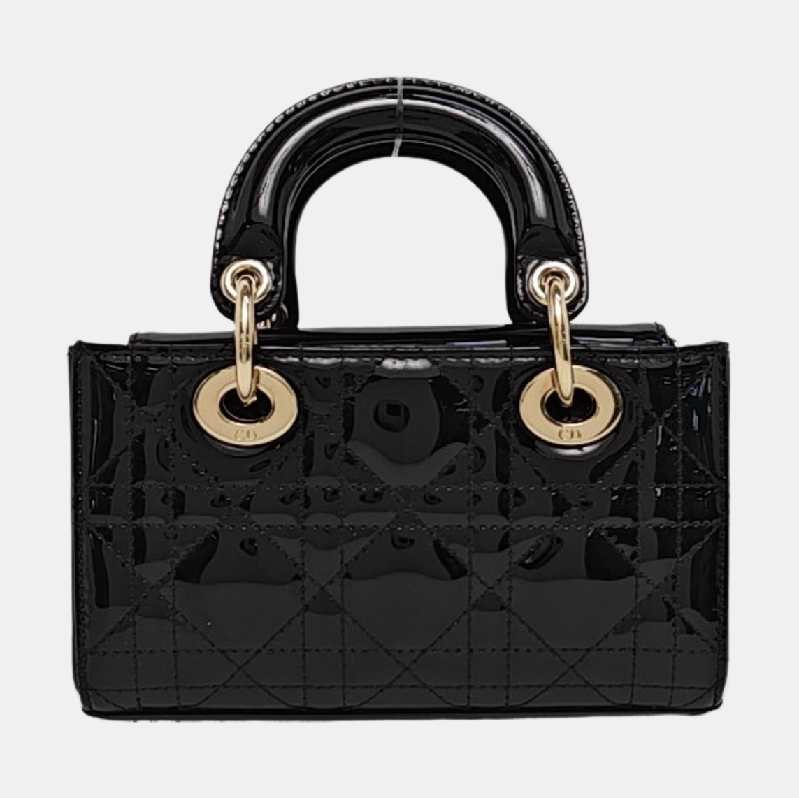 Lady Dior Super Mini Cannage Patent Leather Black