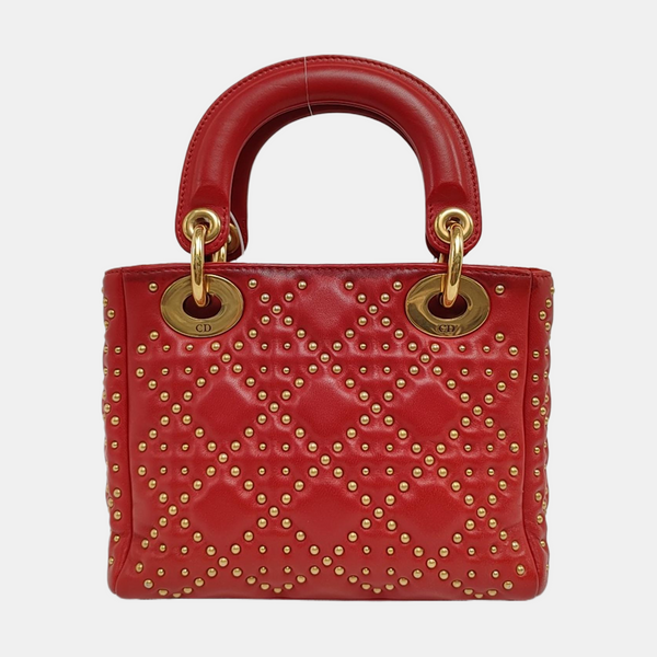 Authenticated pre-owned  Lady Dior Mini Cannage Lambskin Red - Tote Bag at Looply