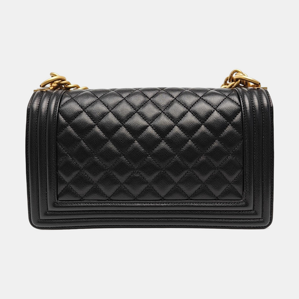 BOY CHANEL Medium Quilted Grained Calfskin Black