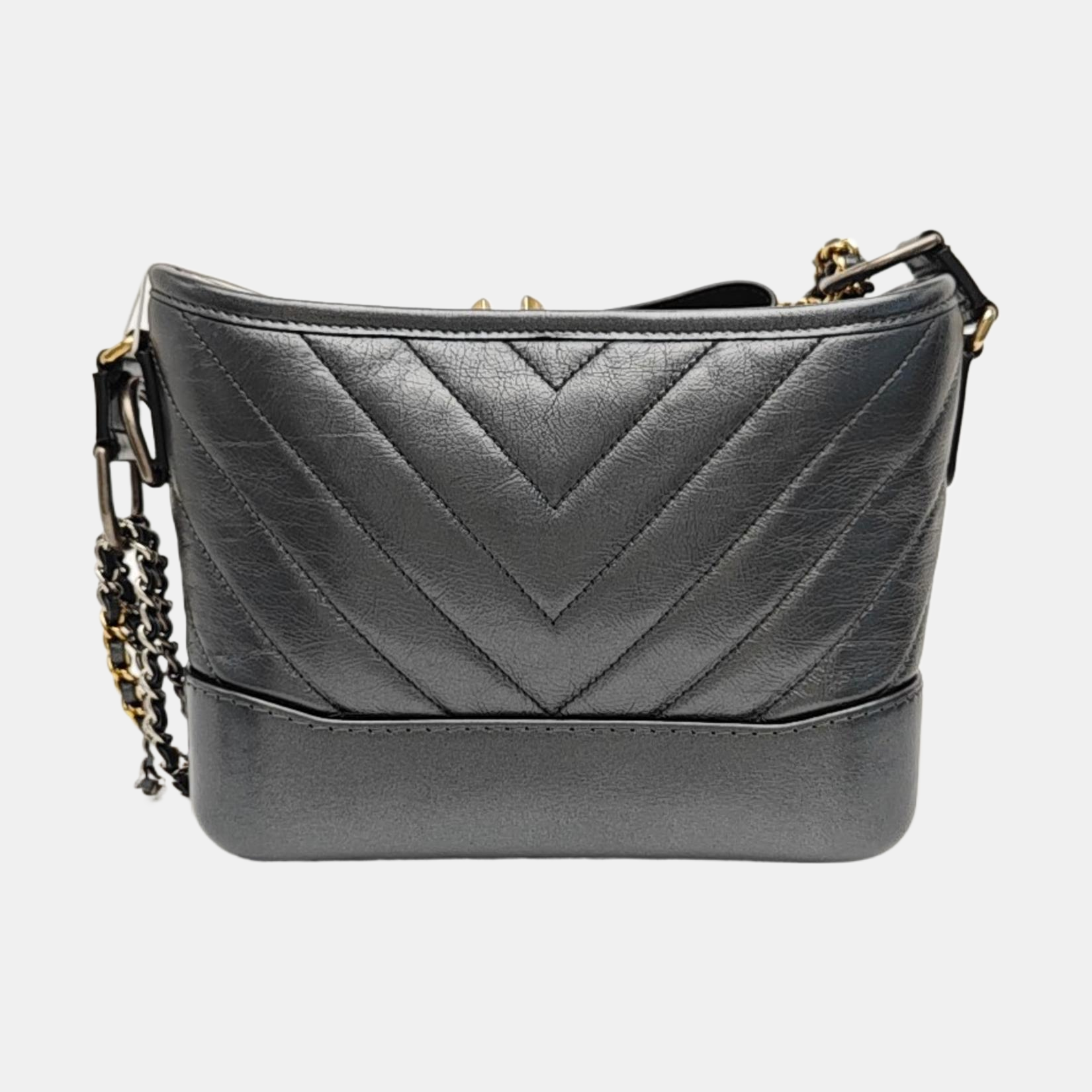 GABRIELLE Small Chevron Calfskin Gray