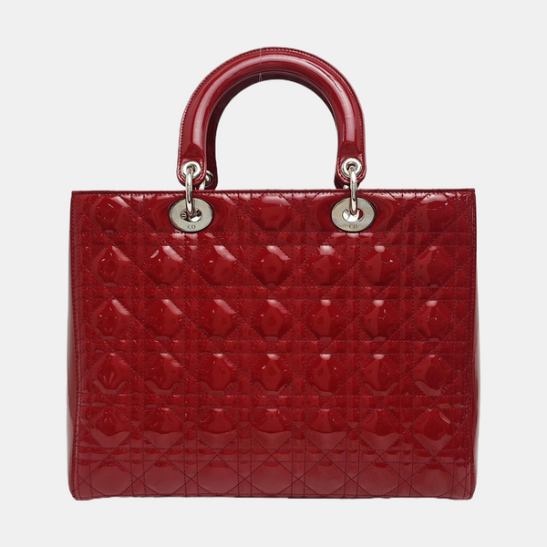 Lady Dior Large Cannage Patent Leather Red