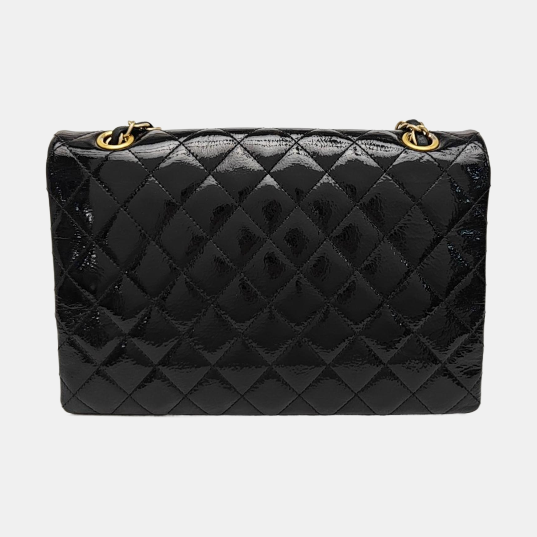 Quilted Patent Leather Shoulder Bag Black