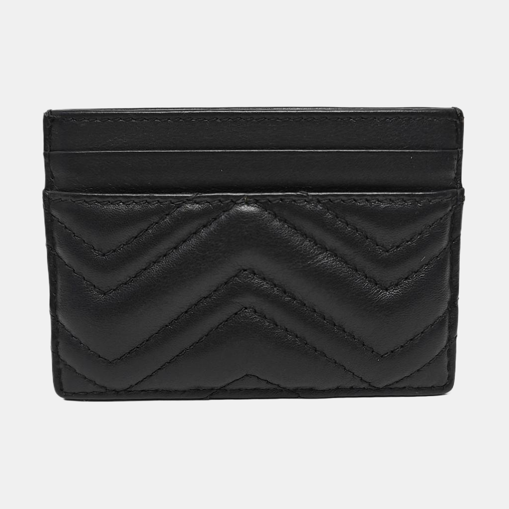 GG Marmont Mini Quilted Calfskin Black Card Holder