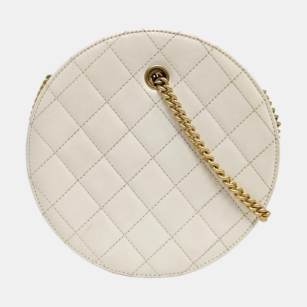 ROUND Quilted Calfskin White