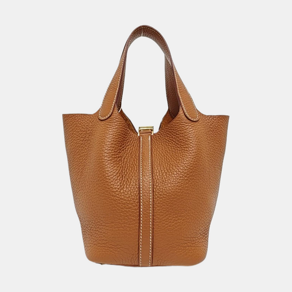 Authenticated pre-owned  Picotin Lock 18 Clemence Brown - Bucket Bag at Looply