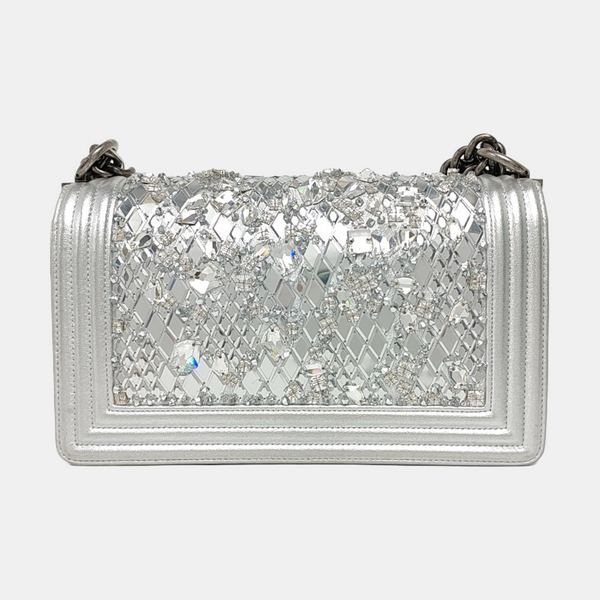 BOY CHANEL Medium Lambskin Silver
