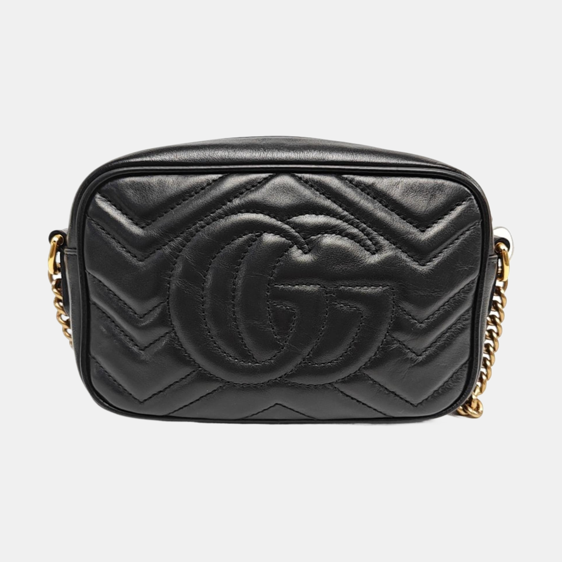 Bolso de hombro pequeño GG Marmont de piel matelassé negra