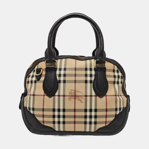 Coated Canvas Top Handle Bag Small Beige