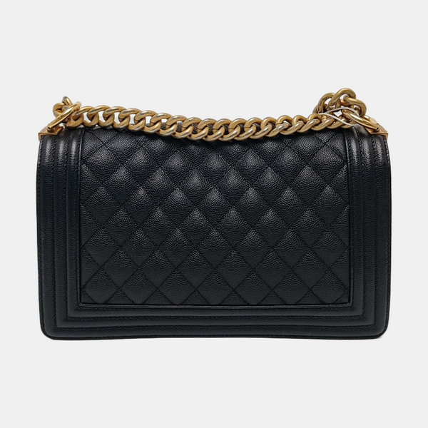 BOY CHANEL Medium Quilted Grained Calfskin Black