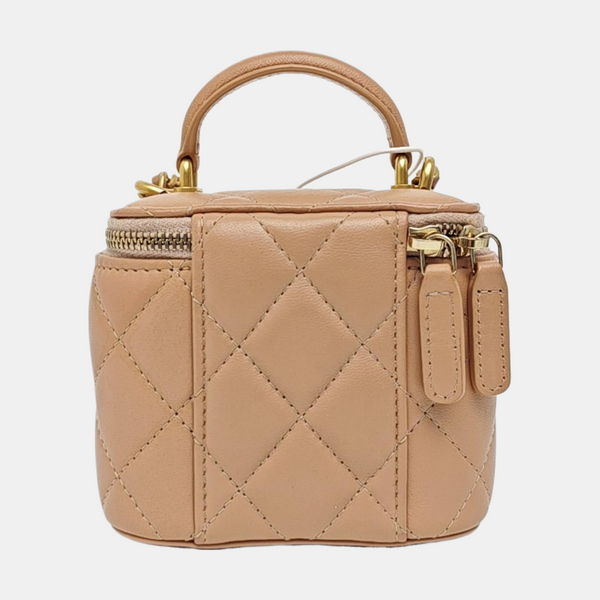 VANITY CASE Mini Quilted Lambskin Beige