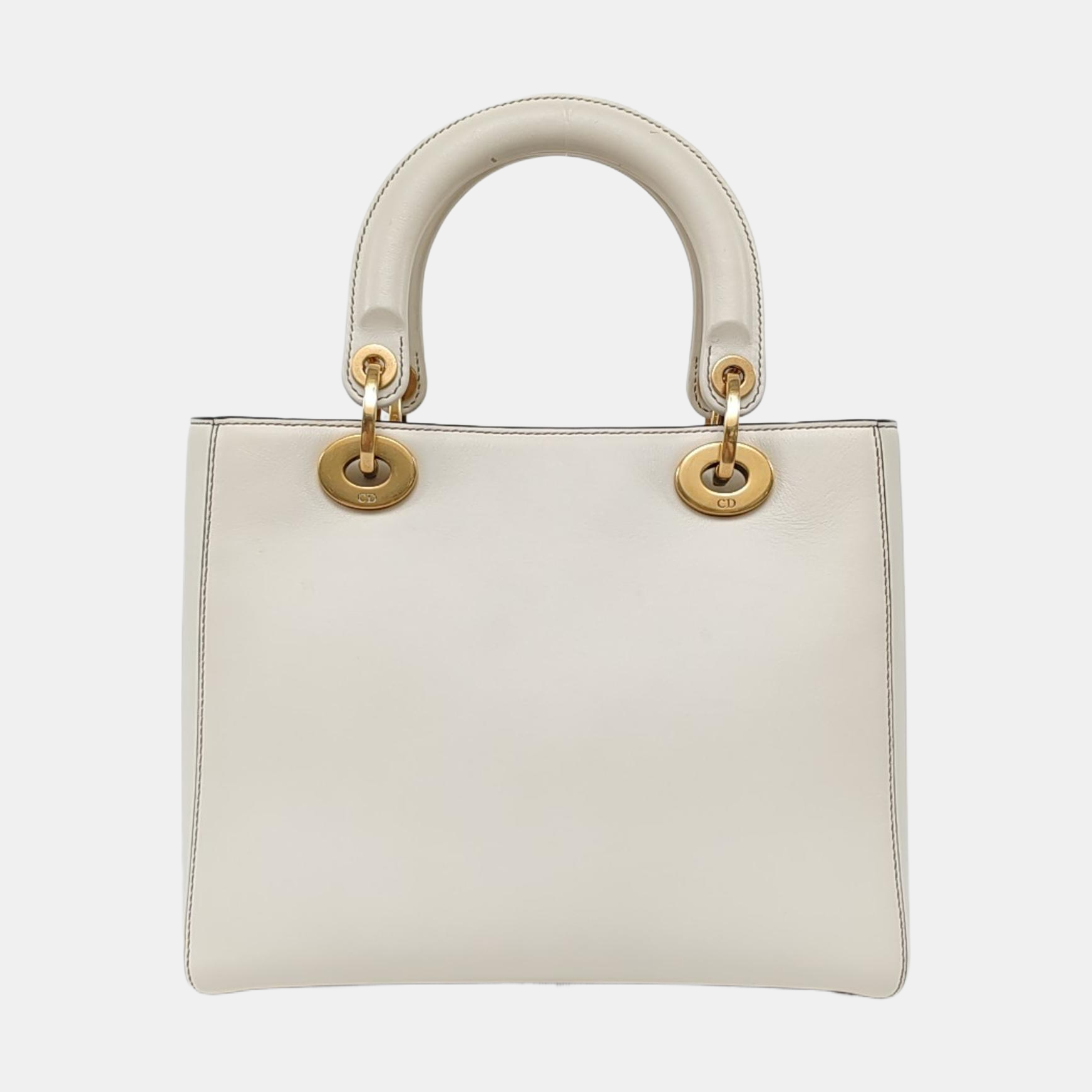 Authenticated pre-owned  Lady Dior Medium Leather White - Tote Bag at Looply
