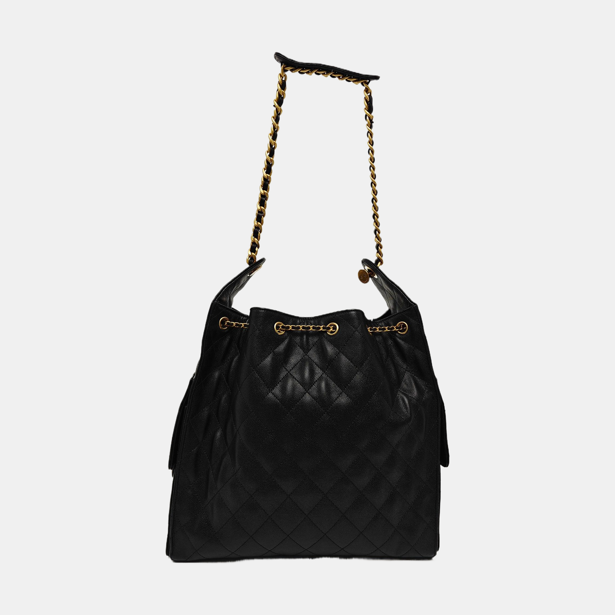 CHANEL 25 Medium Quilted Grained Calfskin Black