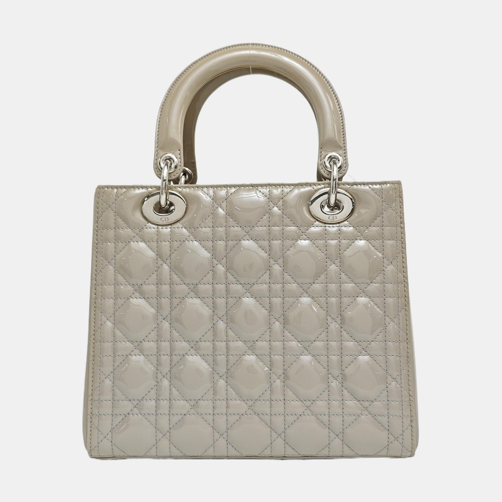 Lady Dior Medium Quilted Patent Leather Gray