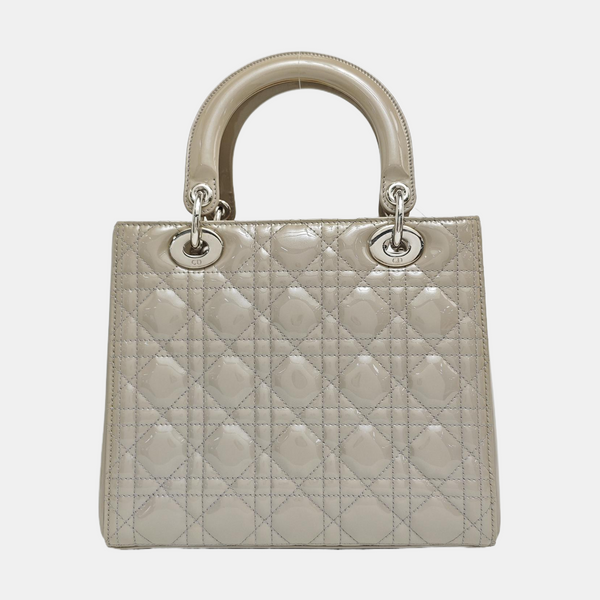 Lady Dior Medium Quilted Patent Leather Gray
