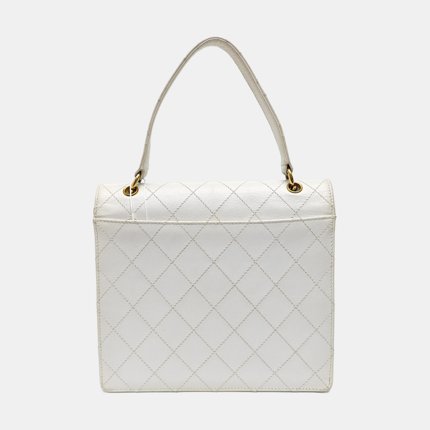 Quilted Grained Calfskin Top Handle Bag White