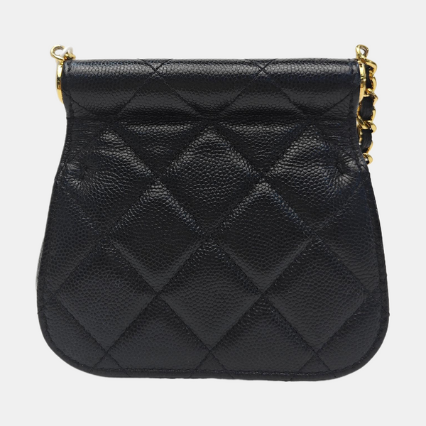 Quilted Grained Calfskin Shoulder Bag Black