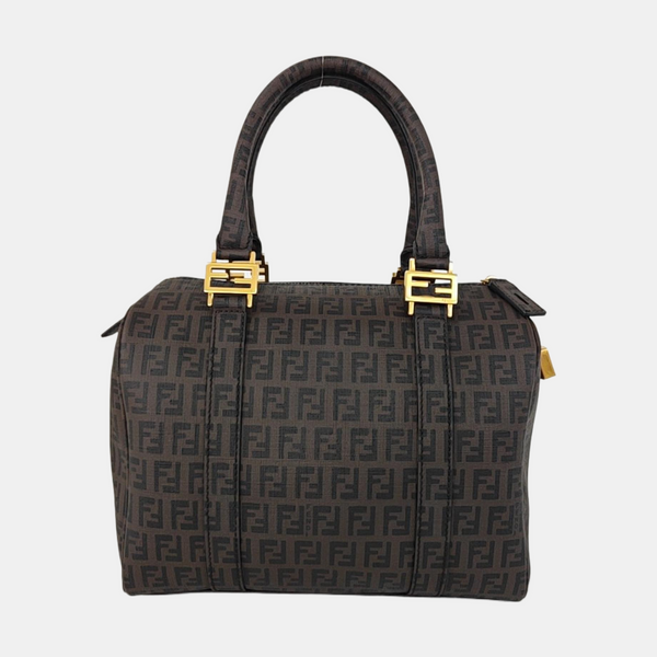 Coated Canvas Top Handle Bag Brown