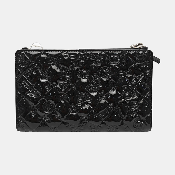 Quilted Patent Leather Tote Bag Black