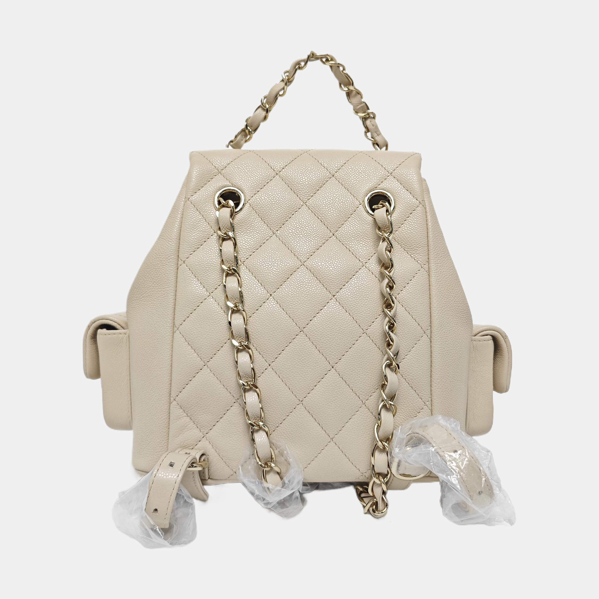 Quilted Grained Calfskin Small Beige