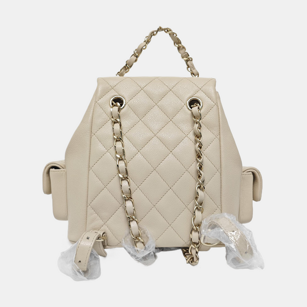 Quilted Grained Calfskin Small Beige
