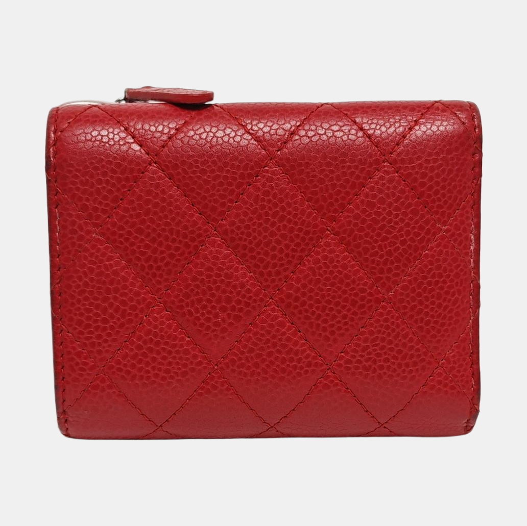 Quilted Grained Calfskin Wallet Red