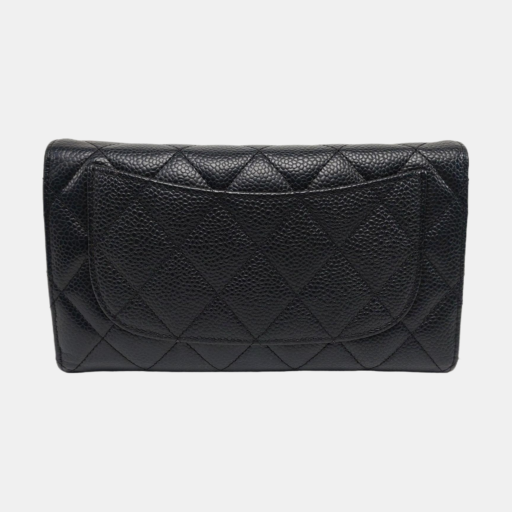 Quilted Grained Calfskin Wallet Black