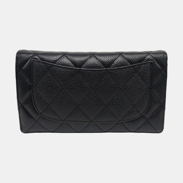 Quilted Grained Calfskin Wallet Black