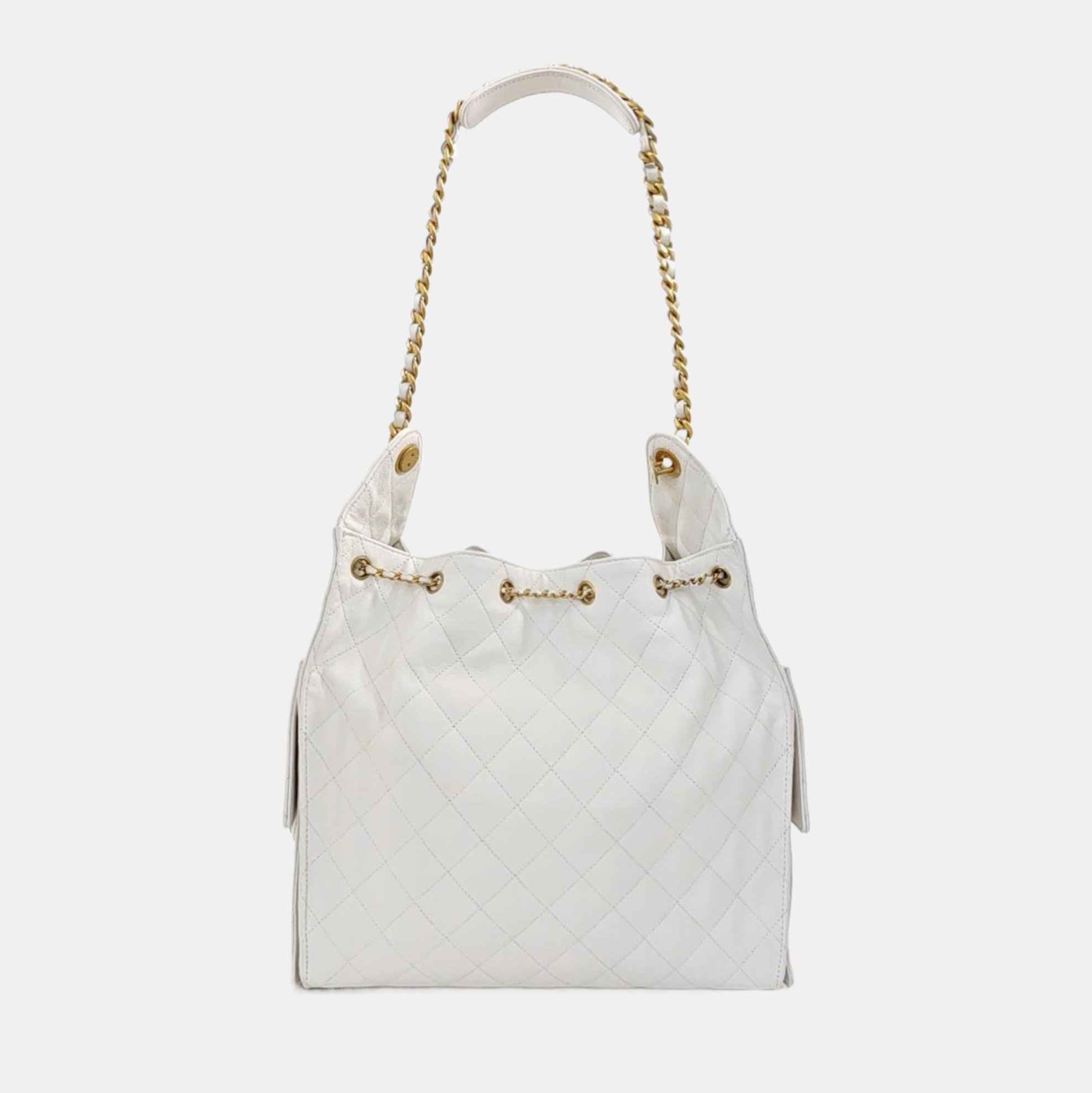 CHANEL 25 Medium Quilted Grained Calfskin White