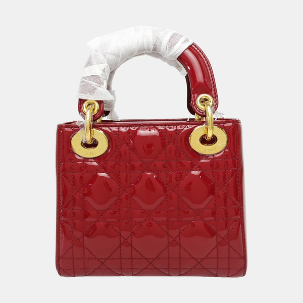 Lady Dior Mini Cannage Patent Calfskin Red