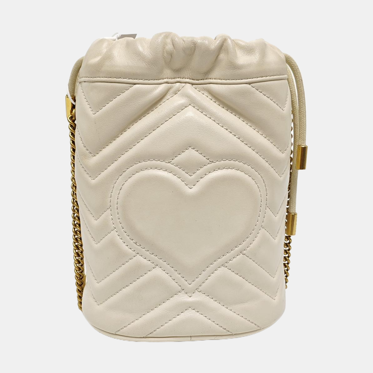 Authenticated pre-owned  GG Marmont Mini Quilted Calfskin White - Bucket Bag at Looply