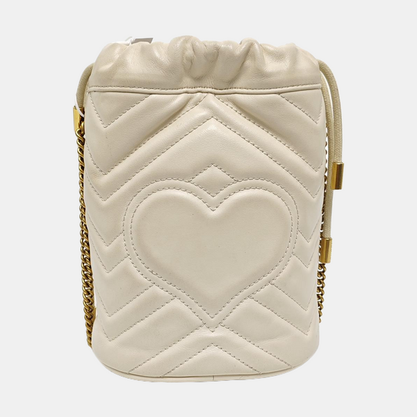Authenticated pre-owned  GG Marmont Mini Quilted Calfskin White - Bucket Bag at Looply