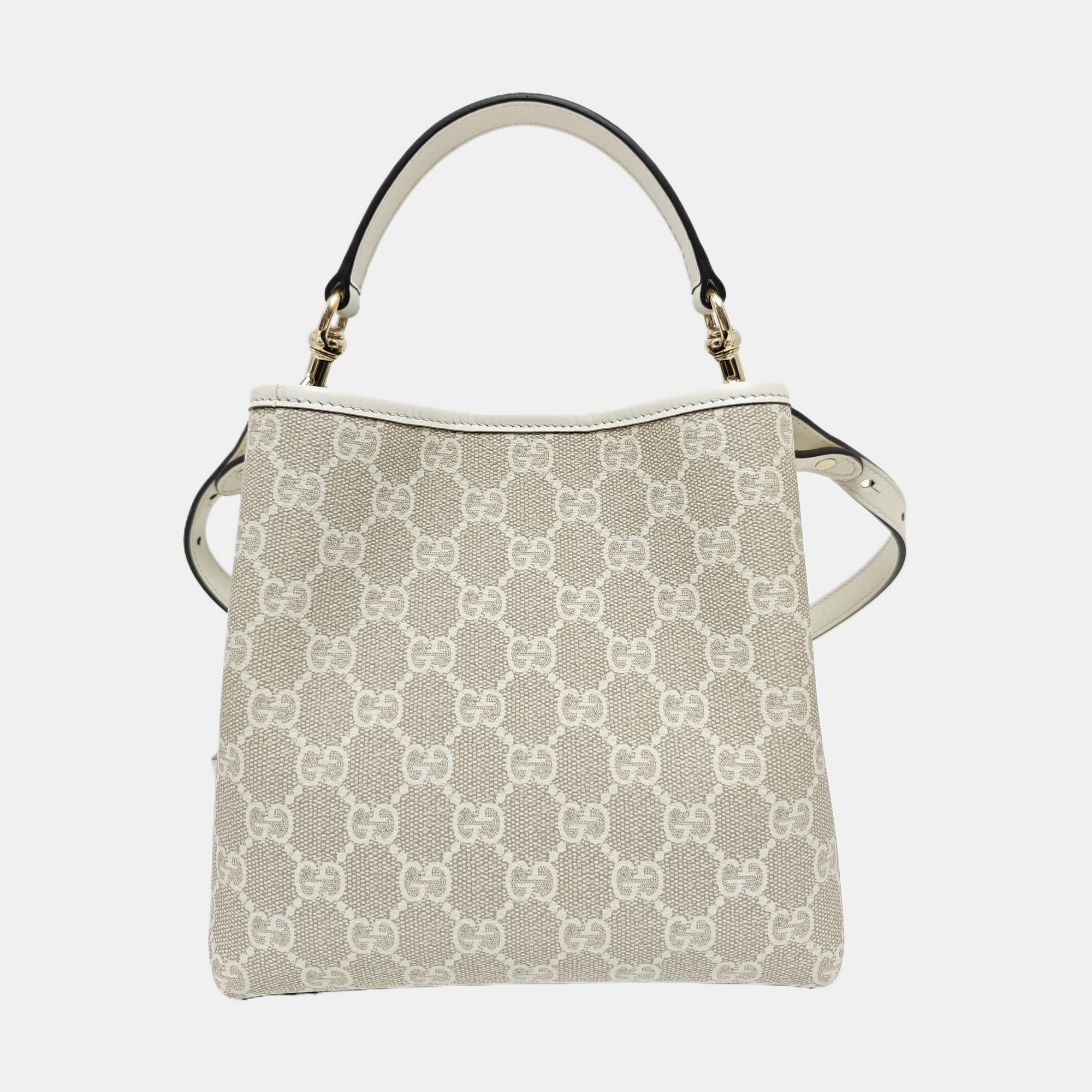 GG Emblem Small Monogram Coated Canvas Beige