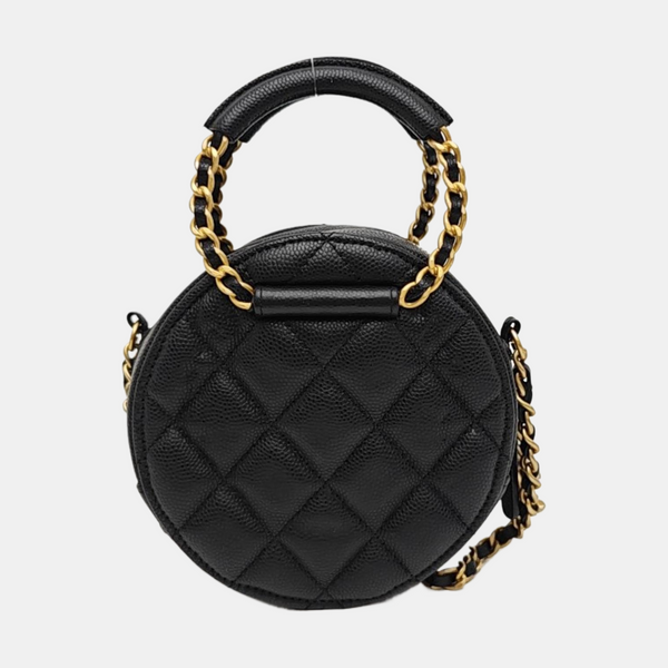 Quilted Grained Calfskin Shoulder Bag Black