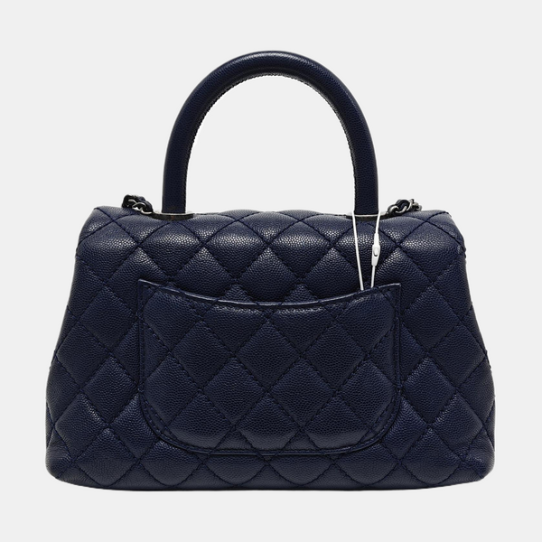COCO HANDLE Small Quilted Grained Calfskin Blue
