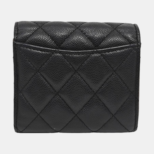 Quilted Grained Calfskin Wallet Black