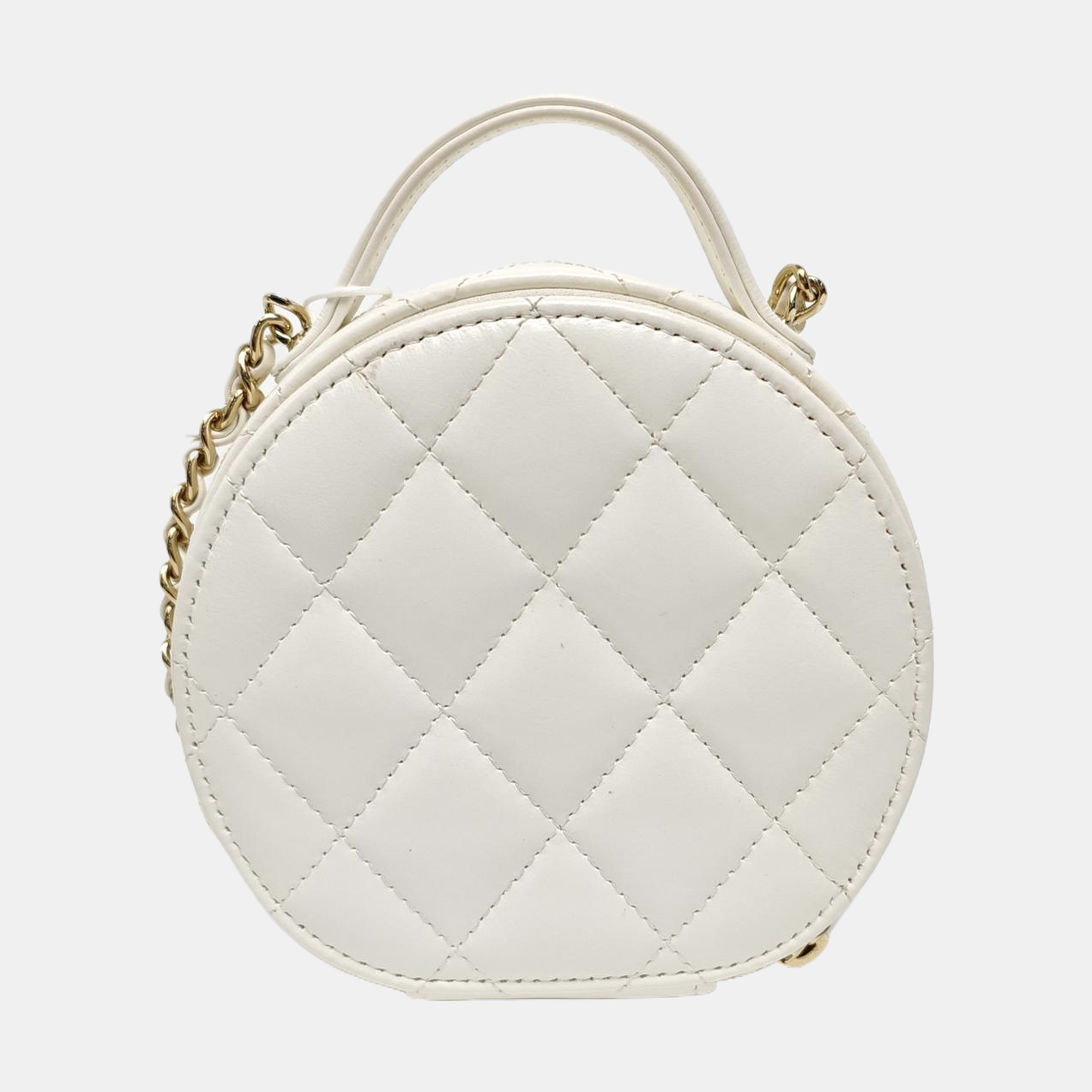 ROUND Quilted Lambskin White