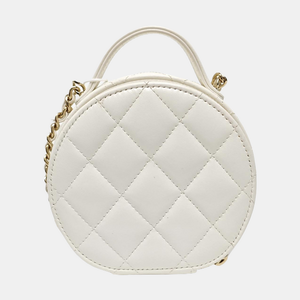 ROUND Quilted Lambskin White