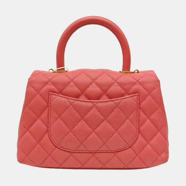COCO HANDLE Small Quilted Grained Calfskin Pink