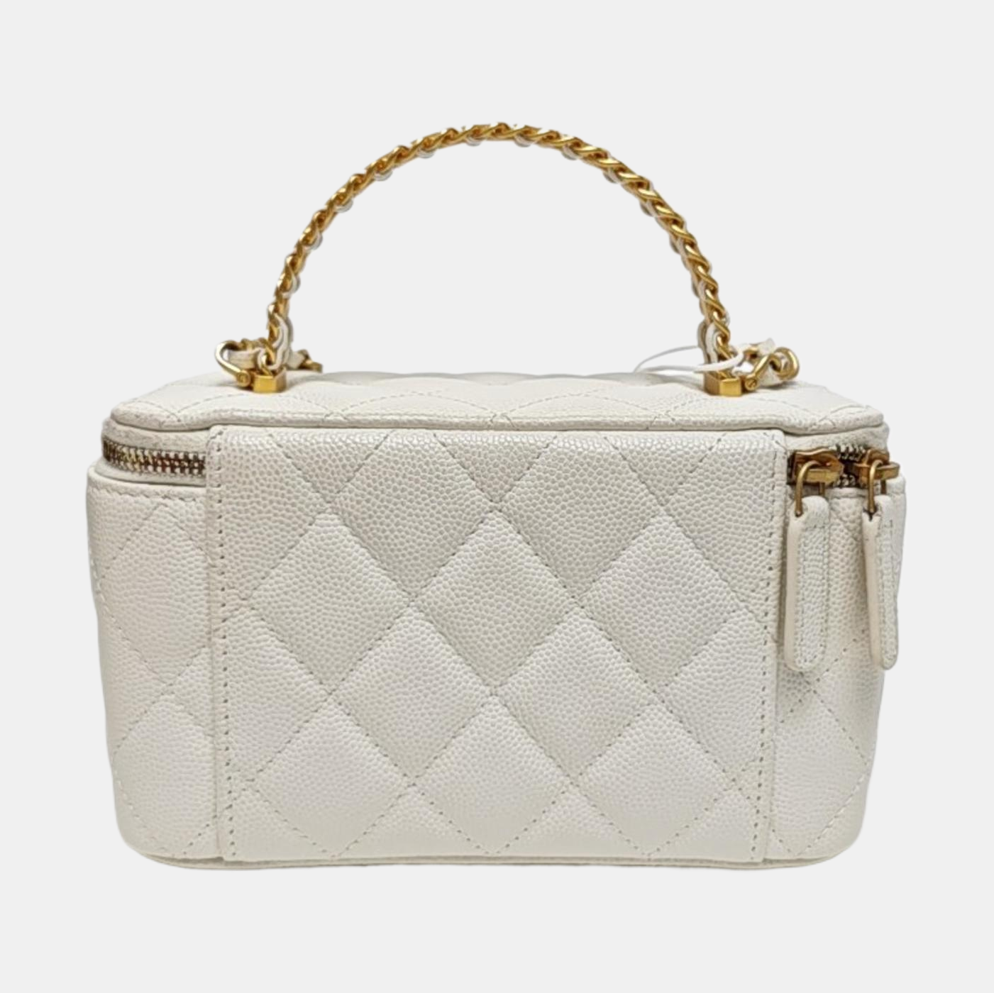 VANITY CASE Small Quilted Grained Calfskin White
