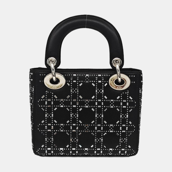 Authenticated pre-owned  Lady Dior Mini Silk Satin Blue - Tote Bag at Looply