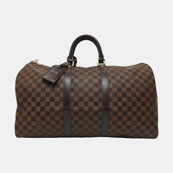 KEEPALL 50 Damier Ebene Coated Canvas Brown