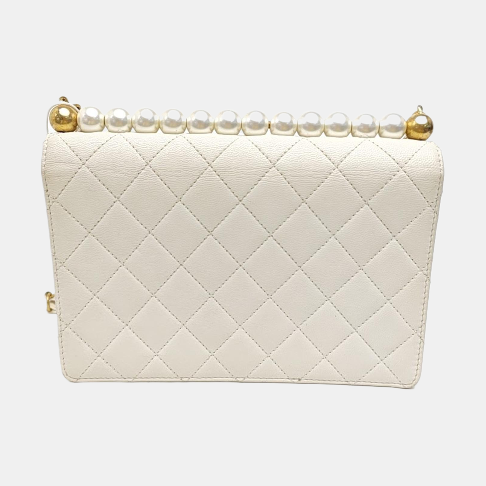 CLASSIC VERTICAL PEARL Quilted Lambskin White