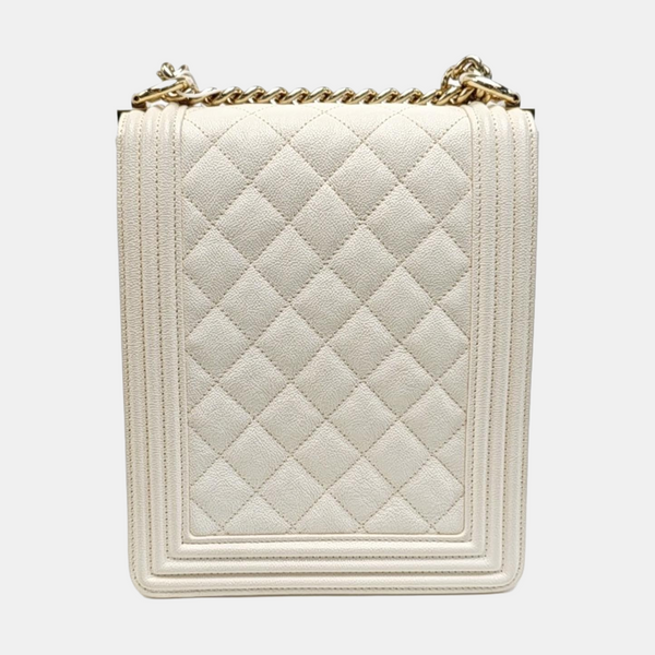 BOY CHANEL Small Quilted Calfskin White