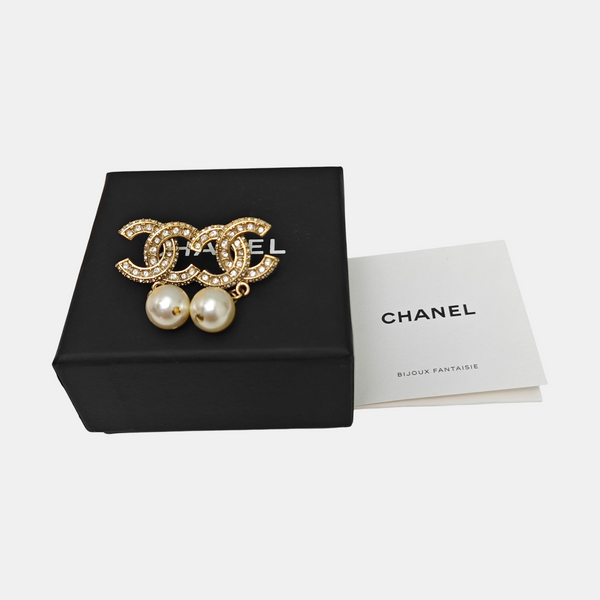 CC Logo Metal Gold Stud Earrings