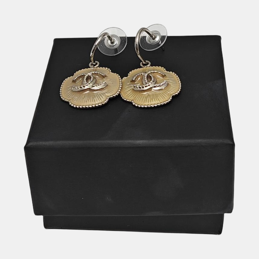 CC Logo Metal Silver Stud Earrings