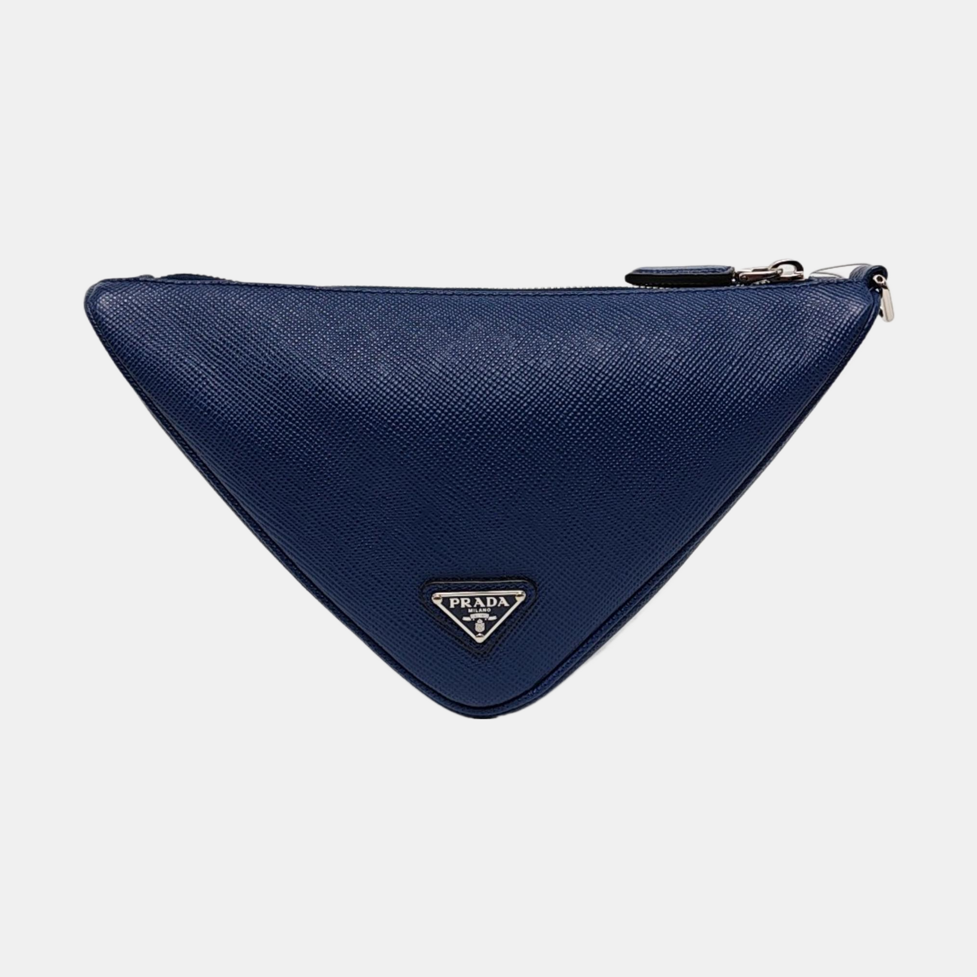 Authenticated pre-owned  Triangle Small Leather Blue - Clutch at Looply