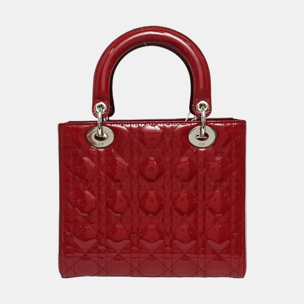 Lady Dior Medium Cannage Patent Leather Red