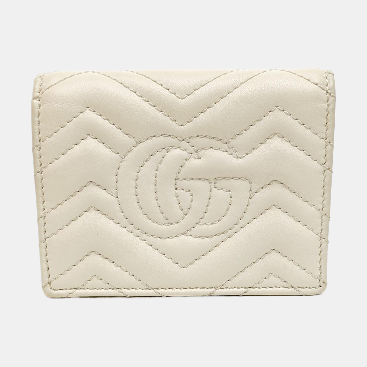 GG Marmont Mini Quilted Calfskin White Wallet