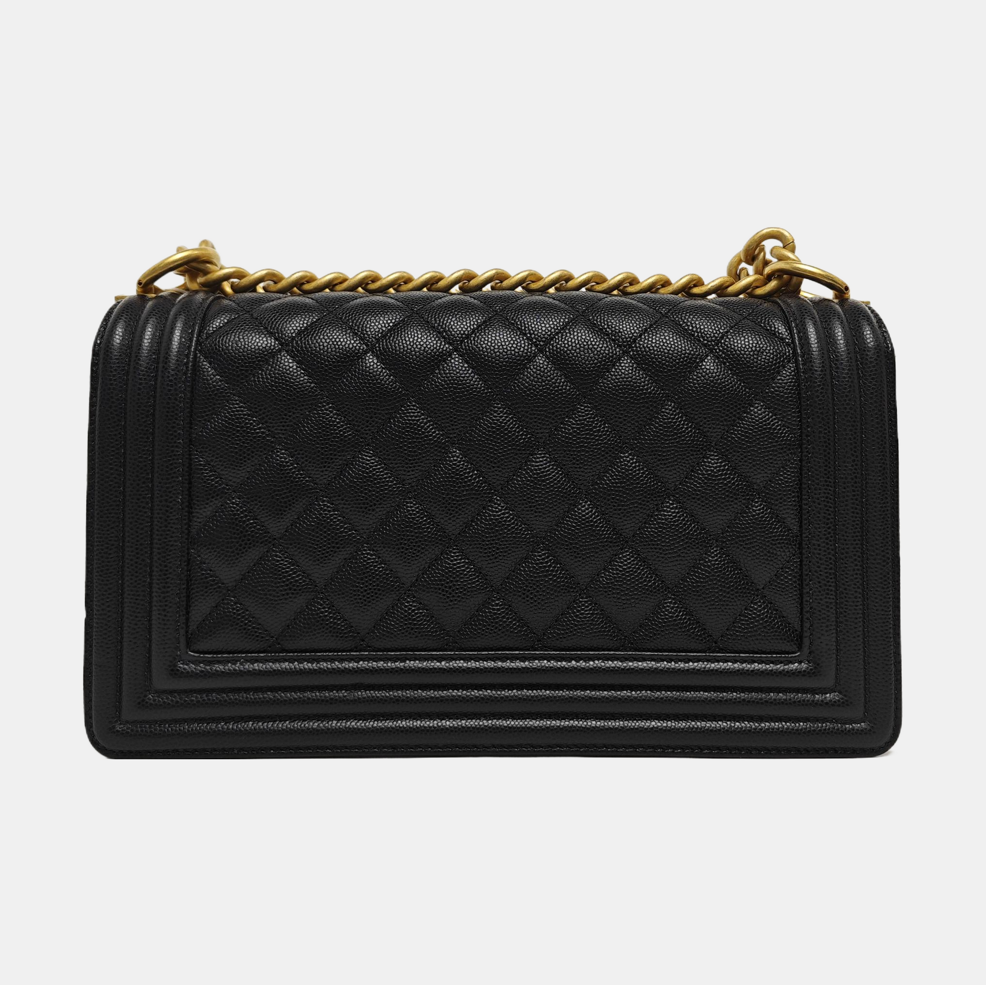 Authenticated pre-owned  BOY CHANEL Medium Quilted Grained Calfskin Black - Shoulder Bag at Looply